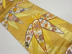 笹取りに花々・蝶・宝尽くし模様織出し袋帯